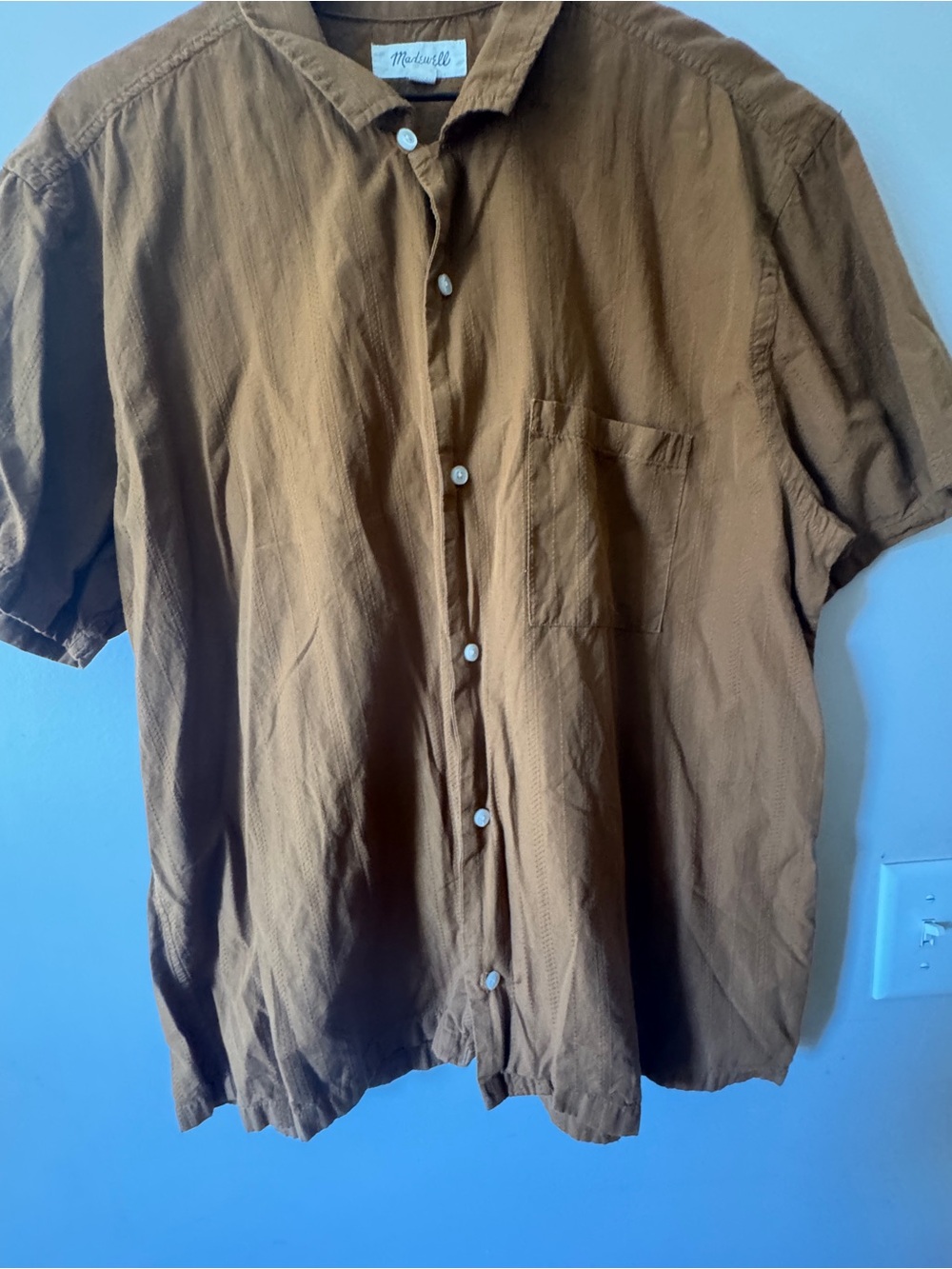 Madewell Easy Camp Shirt Textured Stripe Short-Sleeve Button-Down Shirt in Brown